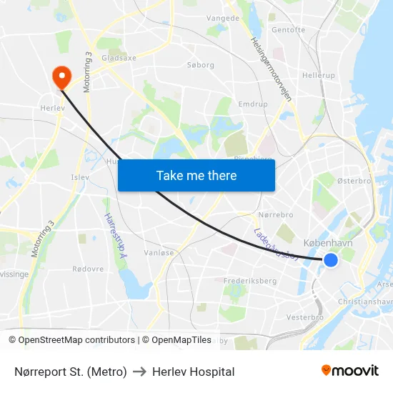 Nørreport St. (Metro) to Herlev Hospital map