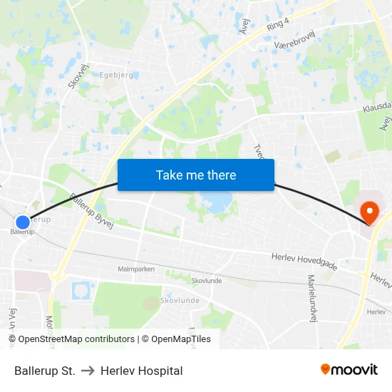 Ballerup St. to Herlev Hospital map