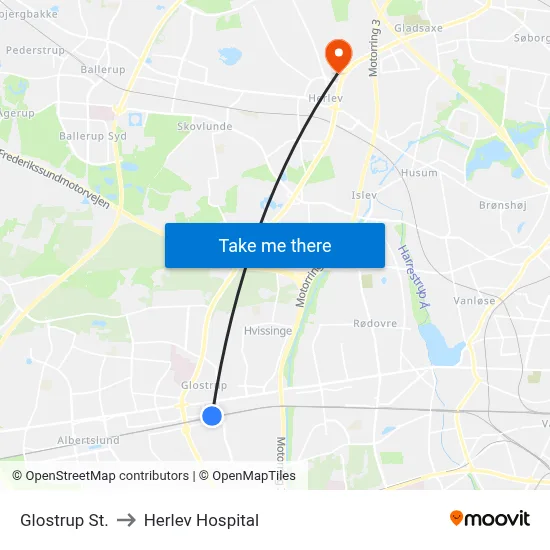 Glostrup St. to Herlev Hospital map