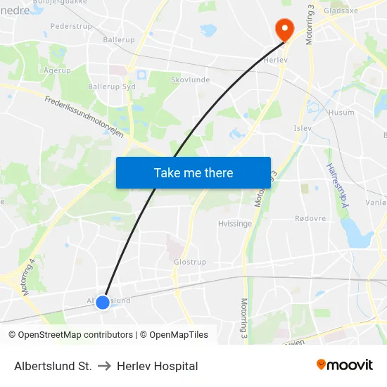 Albertslund St. to Herlev Hospital map