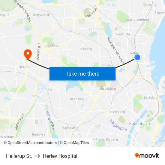Hellerup St. to Herlev Hospital map