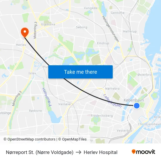 Nørreport St. (Nørre Voldgade) to Herlev Hospital map