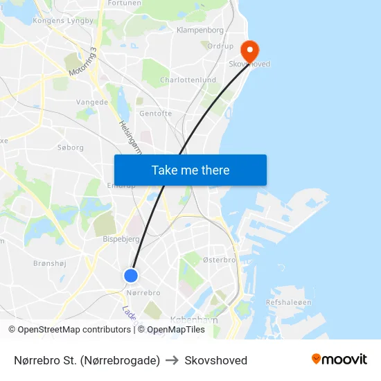 Nørrebro St. (Nørrebrogade) to Skovshoved map