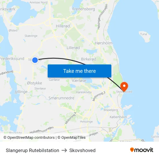 Slangerup Rutebilstation to Skovshoved map