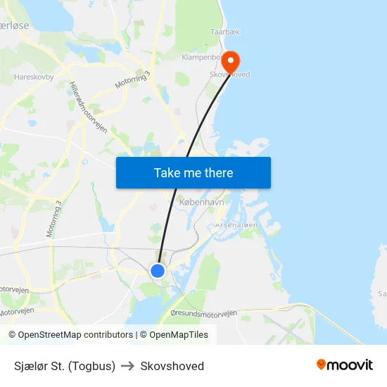 Sjælør St. (Togbus) to Skovshoved map