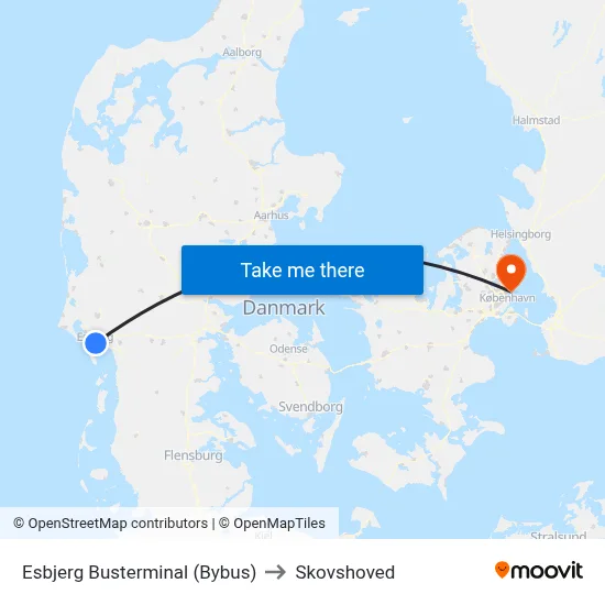 Esbjerg Busterminal (Bybus) to Skovshoved map