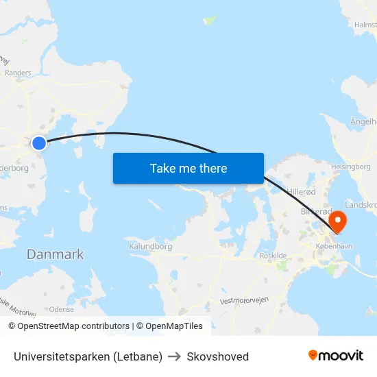 Universitetsparken (Letbane) to Skovshoved map