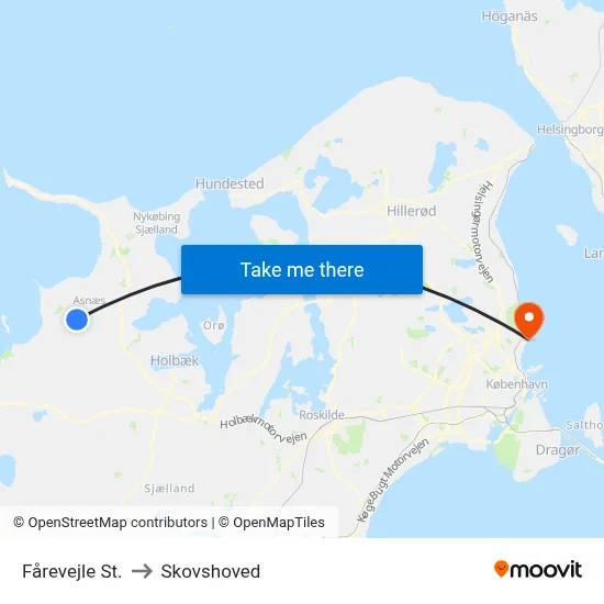 Fårevejle St. to Skovshoved map