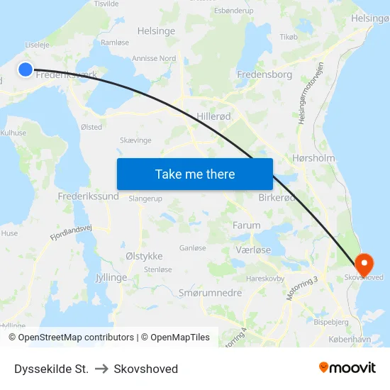 Dyssekilde St. to Skovshoved map