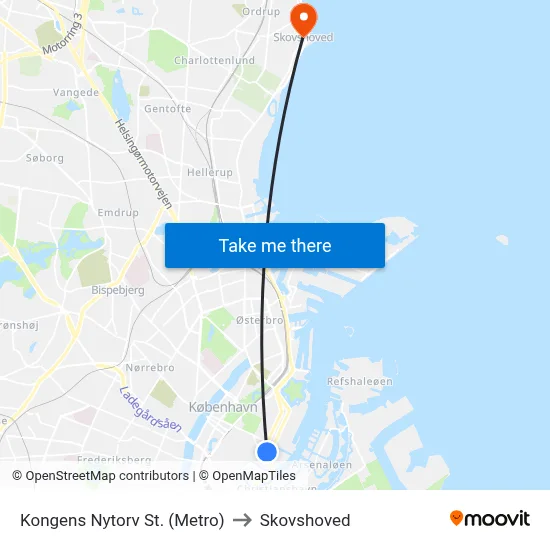 Kongens Nytorv St. (Metro) to Skovshoved map