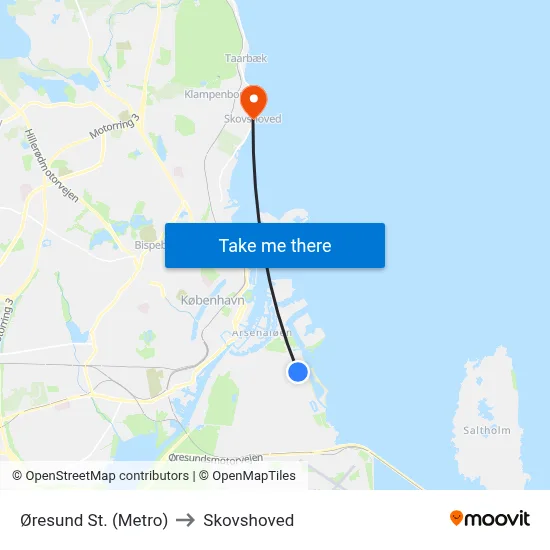 Øresund St. (Metro) to Skovshoved map