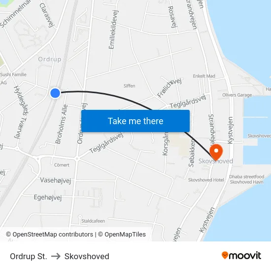 Ordrup St. to Skovshoved map