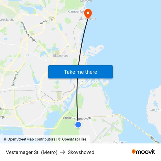 Vestamager St. (Metro) to Skovshoved map