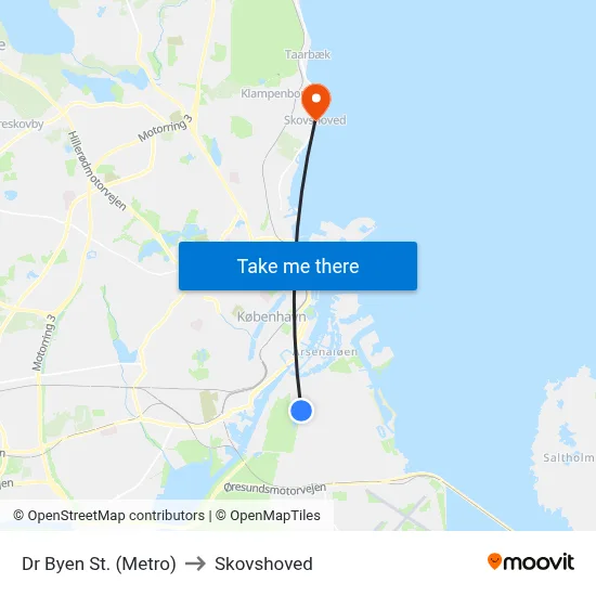 Dr Byen St. (Metro) to Skovshoved map