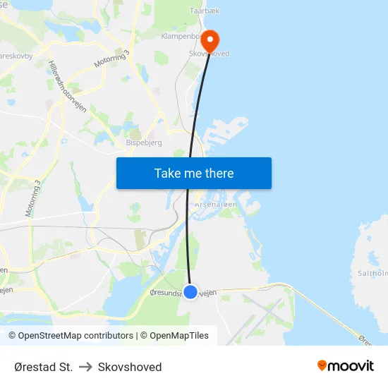 Ørestad St. to Skovshoved map