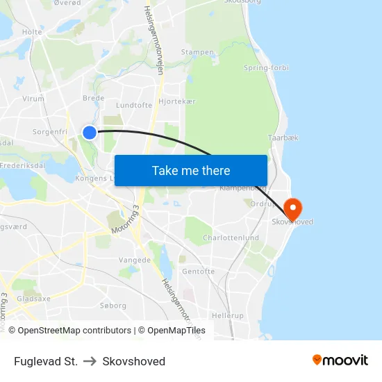 Fuglevad St. to Skovshoved map
