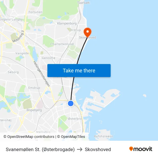 Svanemøllen St. (Østerbrogade) to Skovshoved map