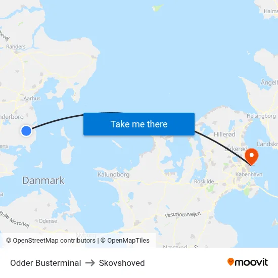 Odder Busterminal to Skovshoved map
