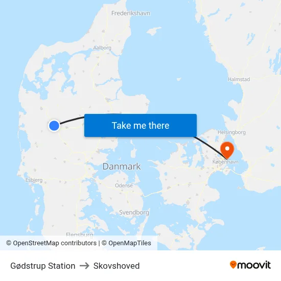 Gødstrup Station to Skovshoved map
