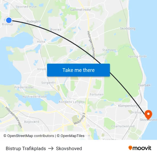 Bistrup Trafikplads to Skovshoved map