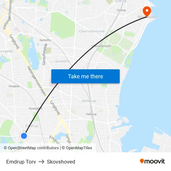 Emdrup Torv to Skovshoved map