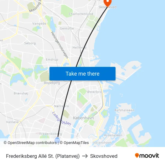 Frederiksberg Allé St. (Platanvej) to Skovshoved map