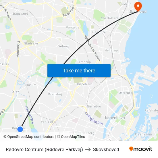 Rødovre Centrum (Rødovre Parkvej) to Skovshoved map