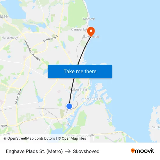 Enghave Plads St. (Metro) to Skovshoved map