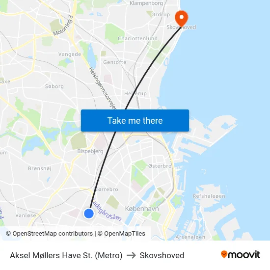 Aksel Møllers Have St. (Metro) to Skovshoved map