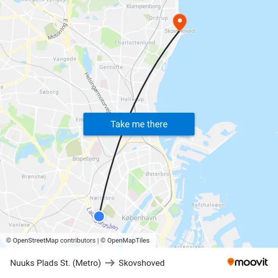 Nuuks Plads St. (Metro) to Skovshoved map