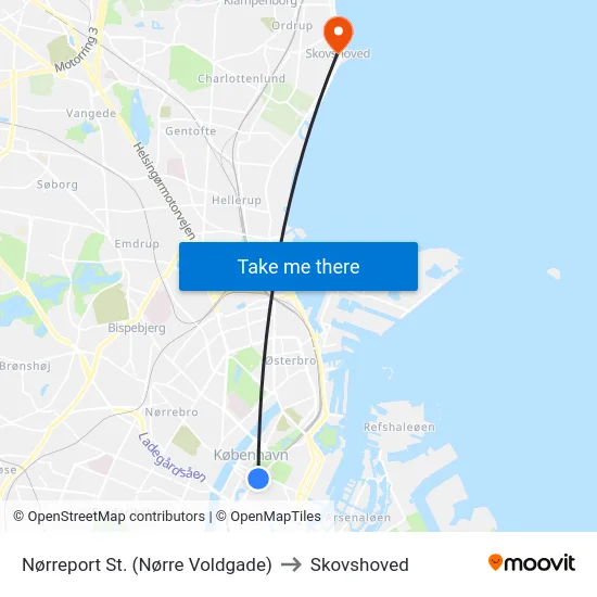 Nørreport St. (Nørre Voldgade) to Skovshoved map