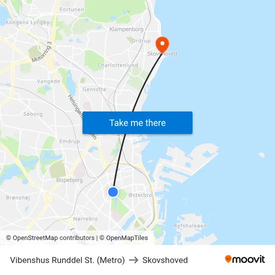 Vibenshus Runddel St. (Metro) to Skovshoved map