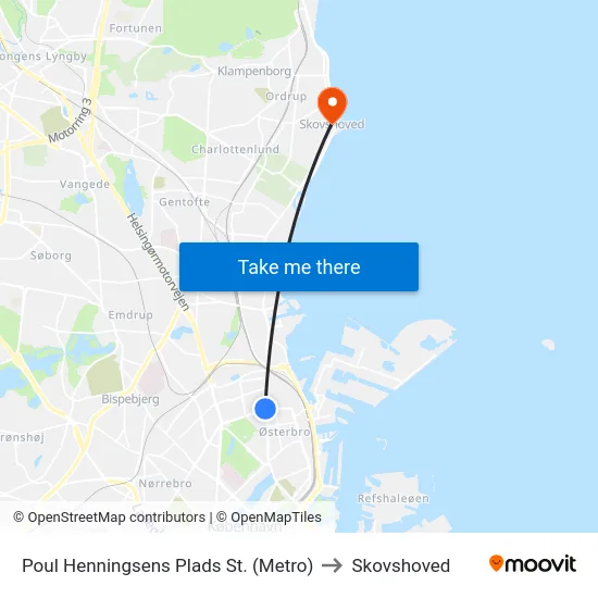 Poul Henningsens Plads St. (Metro) to Skovshoved map