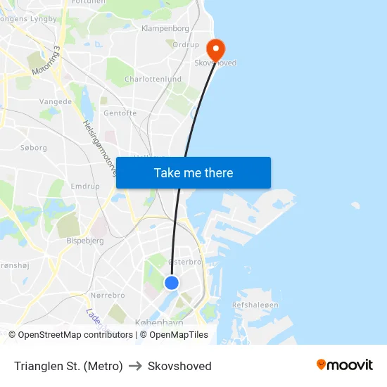 Trianglen St. (Metro) to Skovshoved map