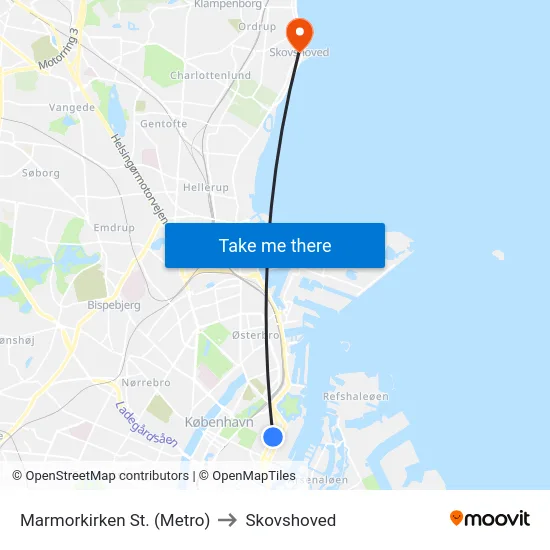 Marmorkirken St. (Metro) to Skovshoved map