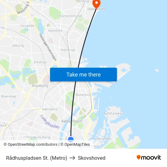 Rådhuspladsen St. (Metro) to Skovshoved map
