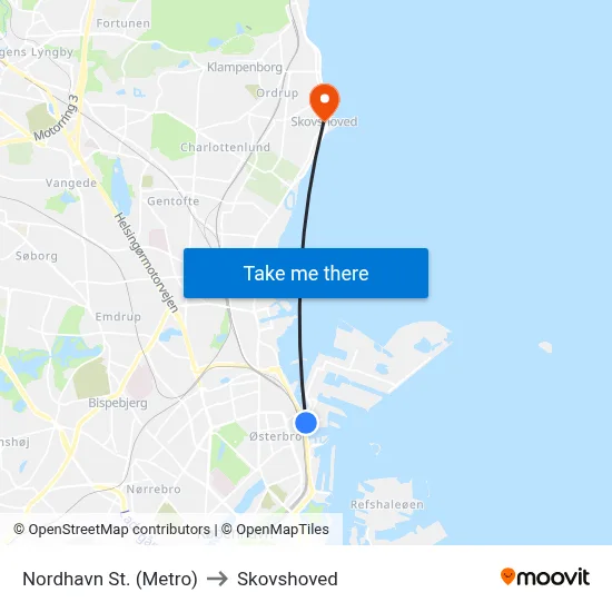Nordhavn St. (Metro) to Skovshoved map