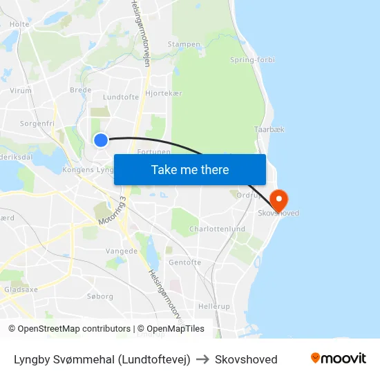 Lyngby Svømmehal (Lundtoftevej) to Skovshoved map