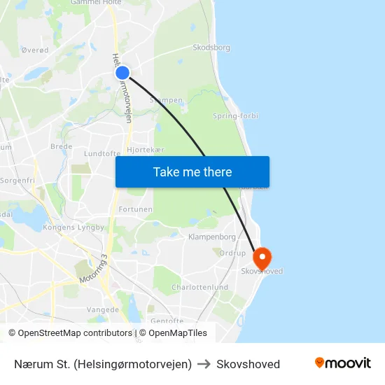 Nærum St. (Helsingørmotorvejen) to Skovshoved map