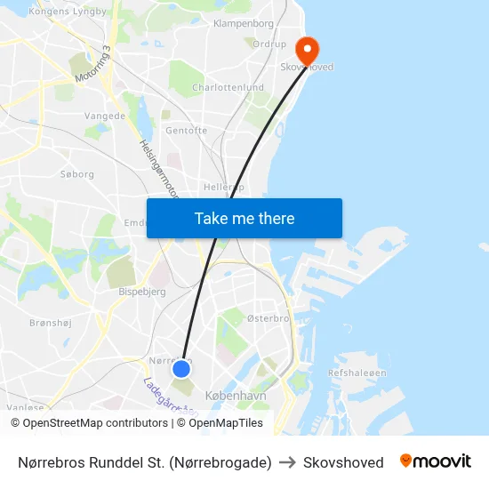 Nørrebros Runddel St. (Nørrebrogade) to Skovshoved map