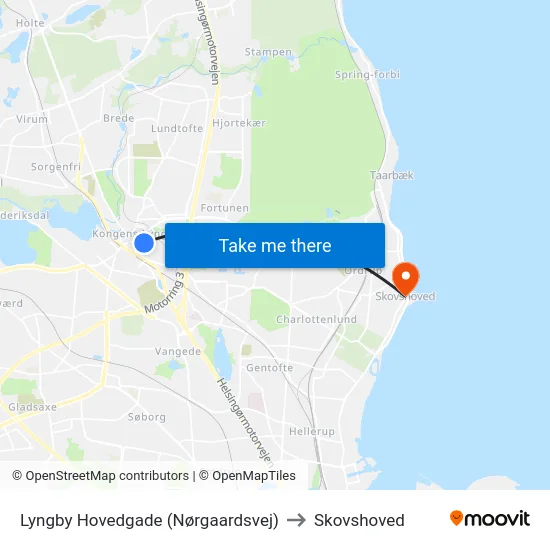 Lyngby Hovedgade (Nørgaardsvej) to Skovshoved map