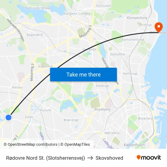 Rødovre Nord St. (Slotsherrensvej) to Skovshoved map