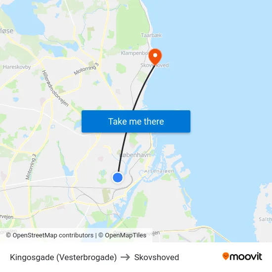 Kingosgade (Vesterbrogade) to Skovshoved map