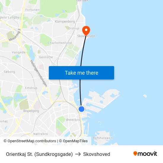 Orientkaj St. (Sundkrogsgade) to Skovshoved map