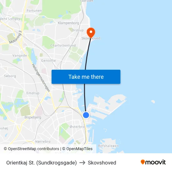 Orientkaj St. (Sundkrogsgade) to Skovshoved map