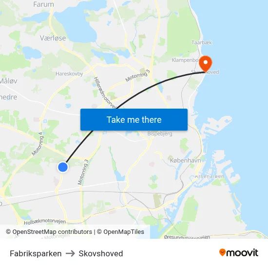 Fabriksparken to Skovshoved map