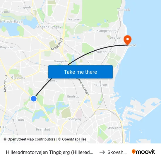 Hillerødmotorvejen Tingbjerg (Hillerødmotorvejen) to Skovshoved map