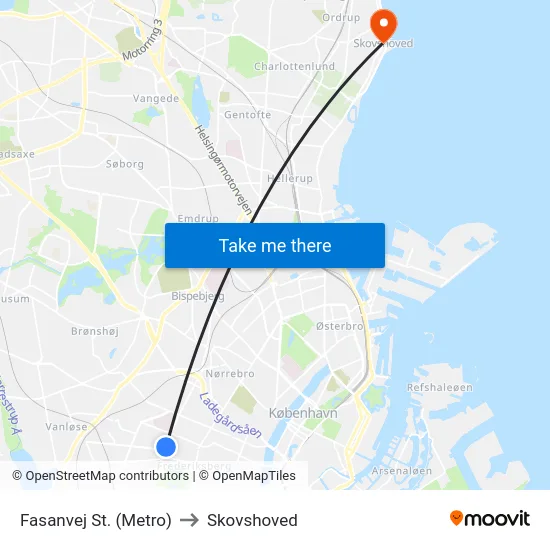Fasanvej St. (Metro) to Skovshoved map