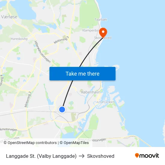 Langgade St. (Valby Langgade) to Skovshoved map