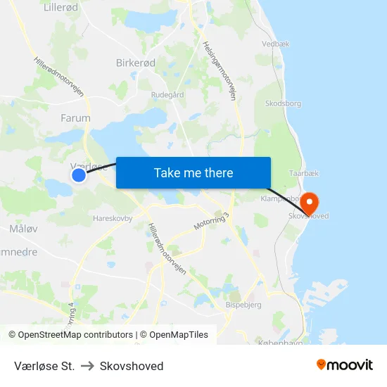 Værløse St. to Skovshoved map
